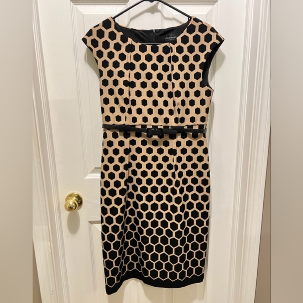 Connected Apparal Black and Tan Sheath Dress Sz 8